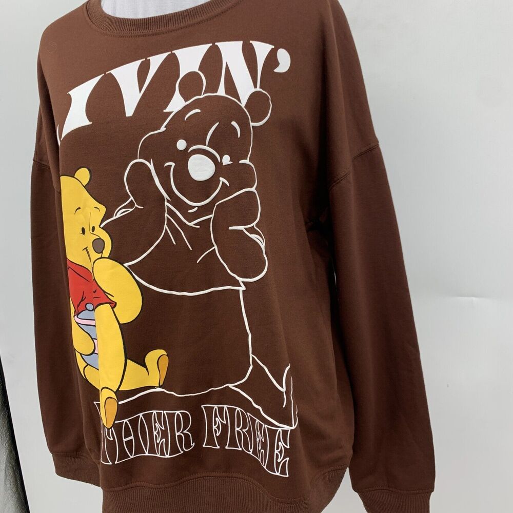 Disney Winnie The Pooh Sweater Womens S Brown Crew Neck Micro Fleece Pullover - Picture 4 of 12